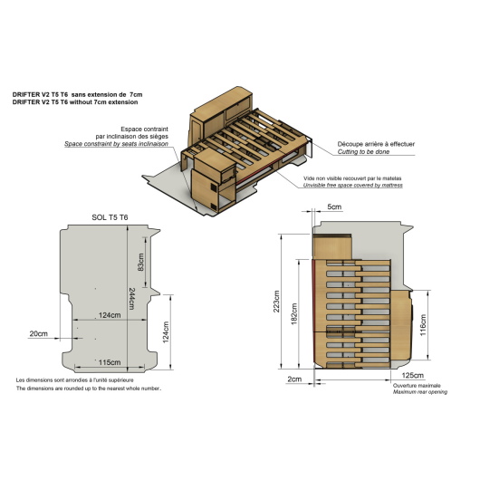 Kit meuble bois complet intérieur VW T5/T6 Court Simple Vans | aménagement à monter pour van et fourgon | H2R Equipements