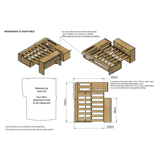 Kit meuble Weekender Simple Vans | pack aménagement bois pour ludospace | H2R Equipements