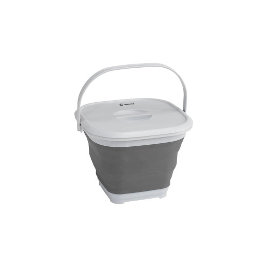 Seau carré pliable OUTWELL - van aménagé, camping-car | couleur gris position ouverte avec couvercle fermée en mode poubelle