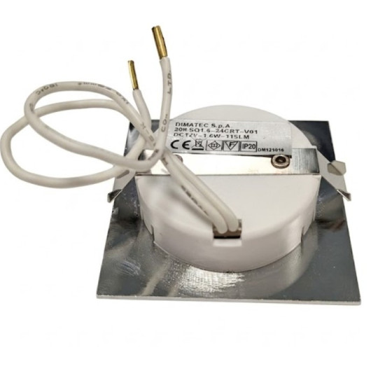 Spot LED encastré en métal 12V sans interrupteur - DIMATEC vu de l'arrière avec pattes de montage et câble.