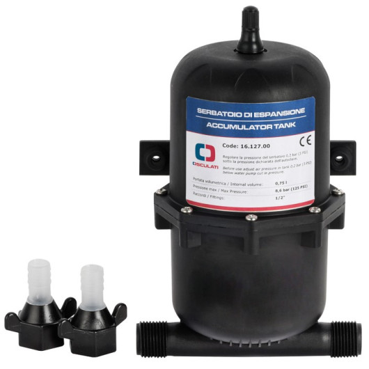 Vase d’expansion Osculati 0,75 L - protège la pompe à eau 12 V de votre van, bateau ou camping-car - avec 2 raccords