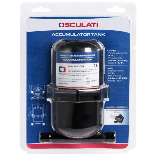 Vase d’expansion Osculati 0,75 L - protège la pompe à eau 12 V de votre van, bateau ou camping-car - sous emballage