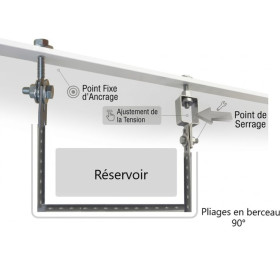 Kit de fixation complet Lilie avec sangle métallique et ridoirs de tension complet vu avec ridoirs et point d'ancarge monté