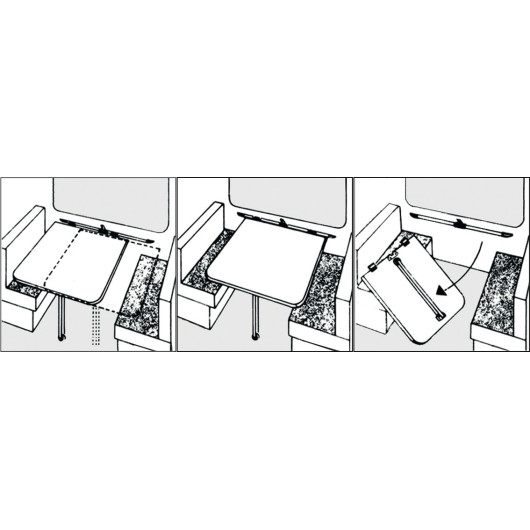 300929-LIPPERT Pin. Fixation plateau coulissant sur paroi - ilustration d'utilisation