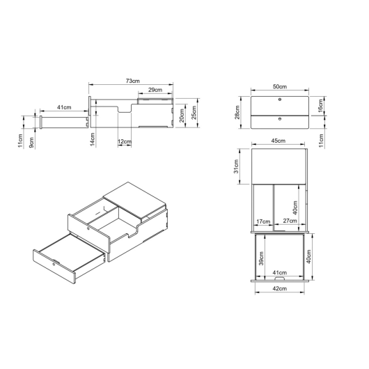 Tiroir cuisine arrière pour lit peigne B4 et B120 Simple Vans | Kit aménagement bois van | H2R Equipements | Dimensions