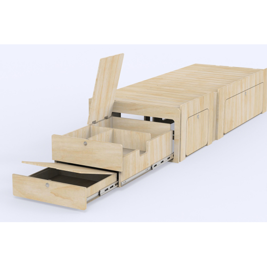 Tiroir cuisine arrière pour lit peigne B4 et B120 Simple Vans | Kit aménagement bois van | H2R Equipements | Extension