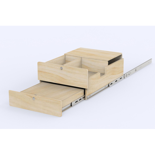Tiroir cuisine arrière pour lit peigne B4 et B120 Simple Vans | Kit aménagement bois van | H2R Equipements | Coulisses
