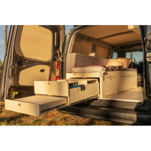 Tiroir cuisine arrière pour lit peigne B4 et B120 Simple Vans | Kit aménagement bois van | H2R Equipements