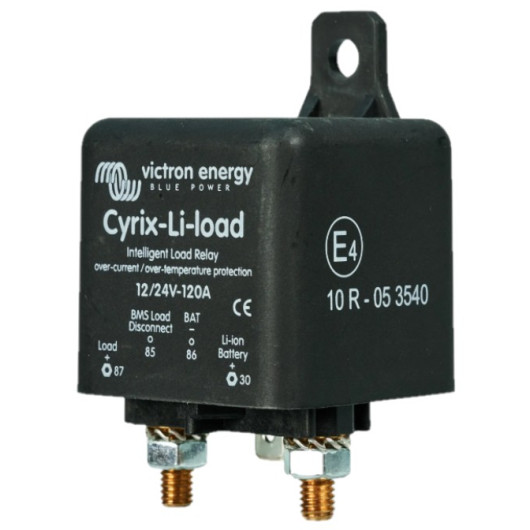 Relais décharge Intelligent Victron Cyrix-Li-Load 12V-24V 120A - Coté droit avec marcage E4 et 10R pour VASP