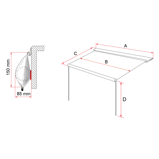 CaravanStore Fiamma | schéma technique de l'étui et dimensions du store
