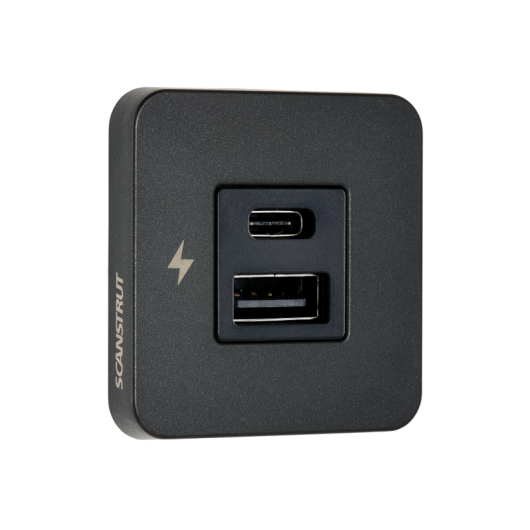 Prise intérieure Scanstrut TILE Series USB-A / USB-C | Fiche et prise DC | De côté noir