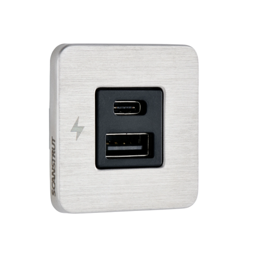 Prise intérieure Scanstrut TILE Series USB-A / USB-C | Fiche et prise DC | De côté Inox