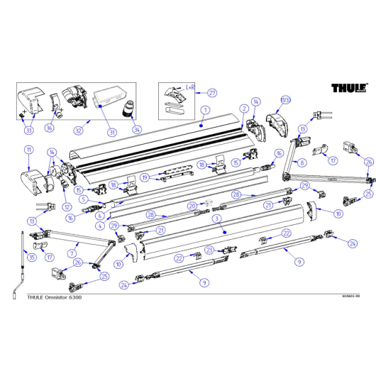 Pièce de rechange Store THULE Omnistor 6300 | réparation camping-car, van et fourgon | vue éclatée avec numéros de pièces