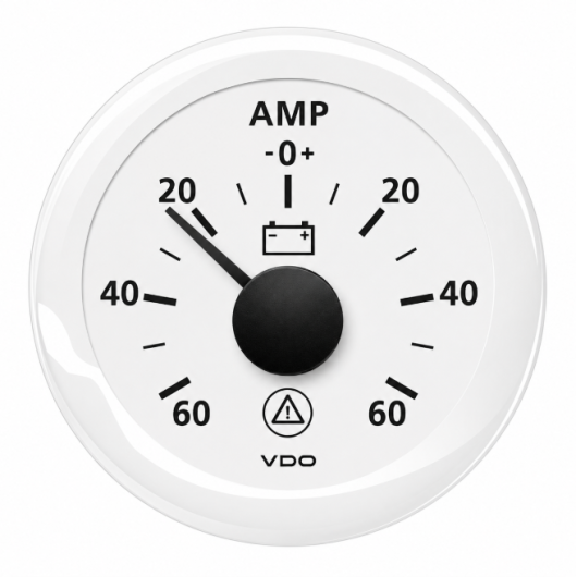 Ampèremètre VDO Viewline -60/+60A Ø52 mm 12/24V |Contrôle charge / décharge batterie bateau & van | cadran blanc