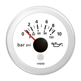 Manomètre pression d'huile moteur 10 bar /150 psi Ø 52 mm VDO Manomètre pression huile VDO Viewline 0-10 bar Ø 52 mm | Instrument de contrôle cadran blanc