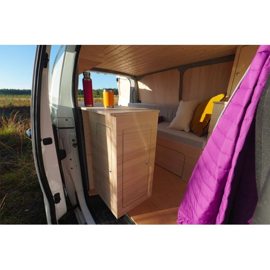 Meuble en bois latéral avec grande tablette A4V2 Jumpy Expert Simple Vans | Ameublement van aménagé | porte latérale