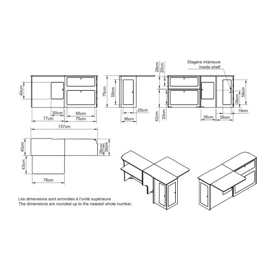 Meuble en bois latéral avec grande tablette A4V2 Jumpy Expert Simple Vans | Ameublement van aménagé | dimensions