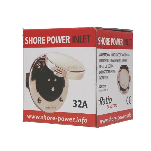 Prise de quai MP32-10 Ratio | Prise inox 32 A CEE pour bateau et camping-car | Packaging