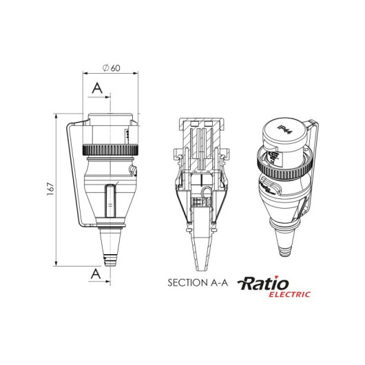 Prise électrique Ratio MP32-110 Femelle | Prise de quai 32 A pour bateau & camping-car | Dimensions