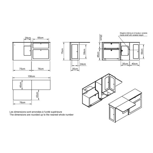 Meuble en bois latéral avec grande tablette A4V2 Universel Simple Vans | Ameublement van aménagé | Dimensions