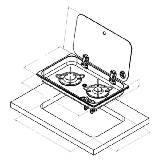 Pièces détachées plan cuisson Carbest ASO 2 feux - Couvercle verre, thermocouple - cuisine van et fourgon - schéma