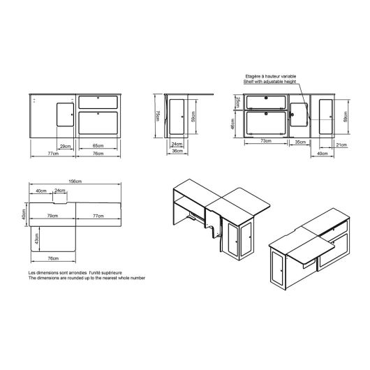 Meuble en bois latéral avec grande tablette A4V2 Trafic 3 Simple Vans | Ameublement van aménagé | Dimensions