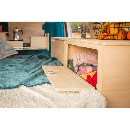 Meuble en bois latéral avec grande tablette A4V2 Trafic 3 Simple Vans | Ameublement van aménagé