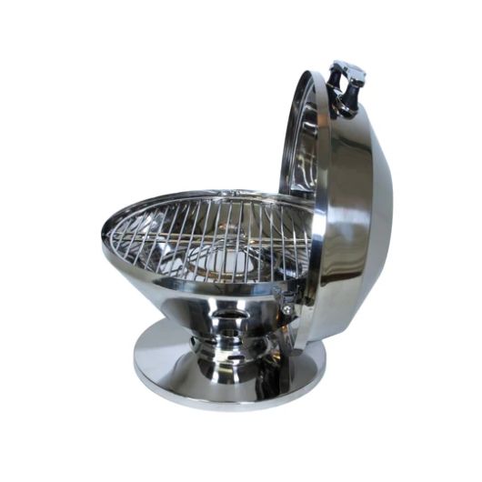 Barbecue portable rond Magma Beach Fire Inox Poli miroir | Barbecue au gaz pour van et camping-car | Vue de côté
