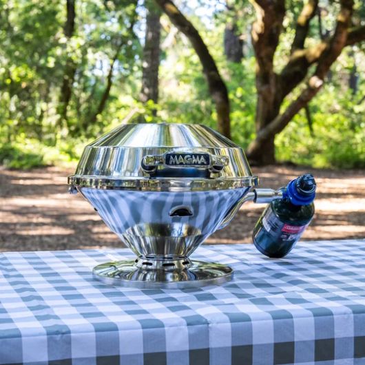 Barbecue portable rond Magma Beach Fire Inox Poli miroir | En action