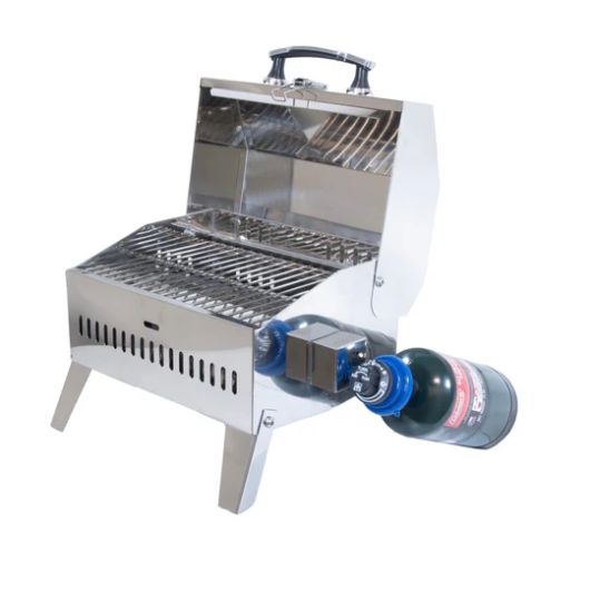 Barbecue portable rectangle Magma Beach Fire Inox Poli miroir | Barbecue au gaz pour van et camping-car | Vue de côté