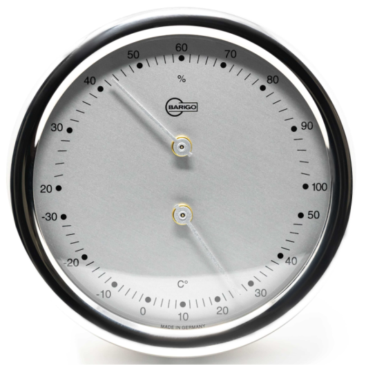 Thermo Hygromètre Barigo en inox poli cadran blanc Orion | Baromètre, thermomètre & hygromètre | De face