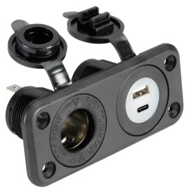 TREM Prise allume-cigare + USB-A + USB-C Prise allume-cigare + double USB-A + USB-C OSCULATI - tableau 12V à encastrer pour bateau, van et camping-car