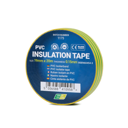 Ruban isolant jaune / vert C Tie 19 mm x 20 m | Adhésif diélectrique pour isolation des circuits 12/24 V