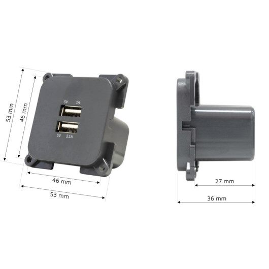 Double prise USB-A Opal C-Line HABA | avec cadre de finition dimensions