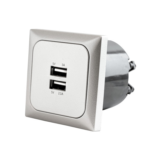 Double prise USB-A Opal C-Line HABA | avec cadre de finition couleur argent