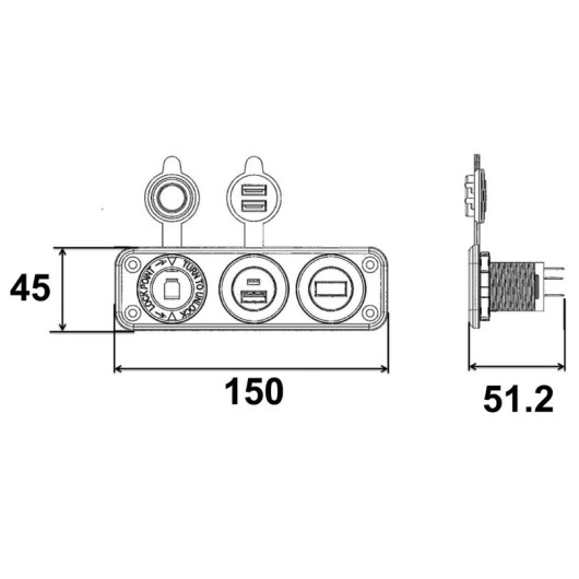 TREM Voltmètre + allume-cigare + double USB Type A+C