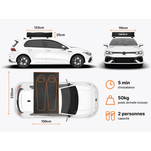 Tente de toit souple pour 2 personnes Lite TentBox | Roadtrip en voiture & CarLife