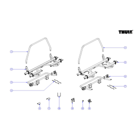 Pièces détachées porte vélo Thule Caravan Superb | vue éclatée des pièces - schéma avec emplacement et numéros.