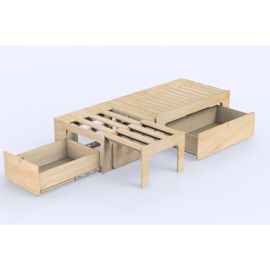 Tiroir de rangement arrière pour lit peigne 130 cm Simple Vans | Ameublement van aménagé
