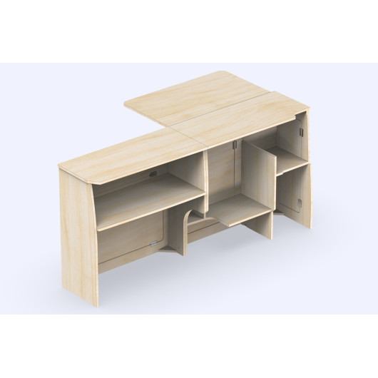 Meuble bois latéral grande table A3V2 VW Transporter T5 T6 T6.1 L2 Simple Vans - vue arrière