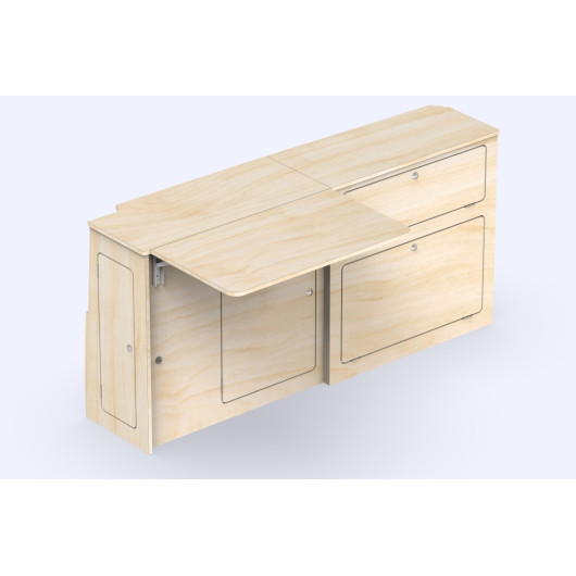 Meuble bois latéral grande table A3V2 VW Transporter T5 T6 T6.1 L2 Simple Vans - aménagement intérieur