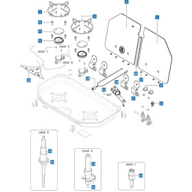 Pièces détachées réchaud gaz CAN FC1362 - Couvercle verre, charnière, thermocouple - vue éclatée