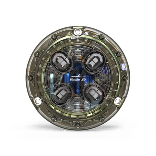 Vue de face du projecteur sous-marin Bluefin Piranha P4 | Éclairage sous-marin d'ambiance