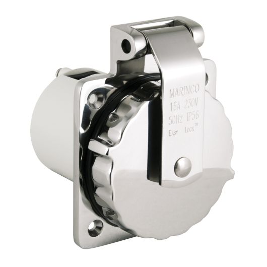 Socle rond Easy Lock MARINCO en inox pour prise de quai 16 A | Distribution électrique dans le bateau