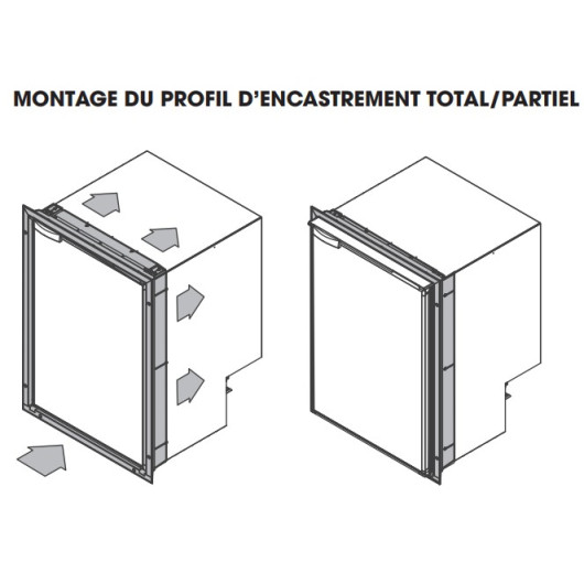 Schéma de MONTAGE DU PROFIL D’ENCASTREMENT TOTAL ou PARTIEL sur VITRIFRIGO DP150iD CHR.