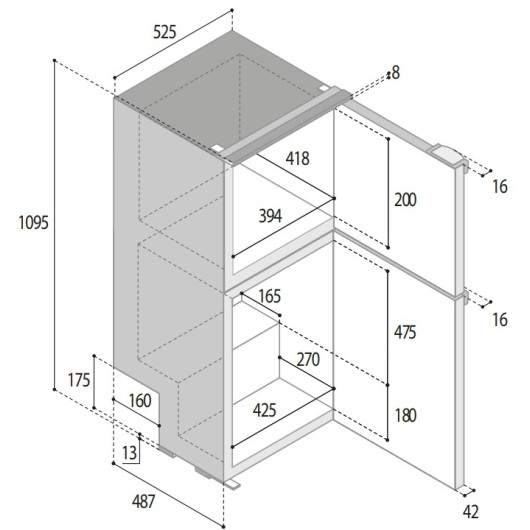 VITRIFRIGO DP150iD CHR - Schéma dimensions interieur.