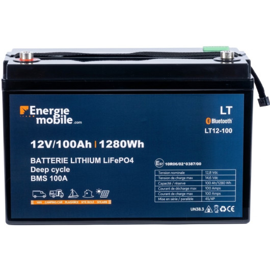 Batterie Lithium 12V 100Ah - ENERGIE MOBILE LT 12-100 PHOENIX vu face.