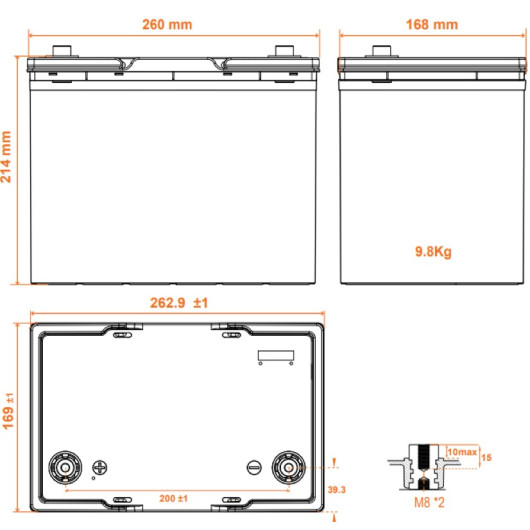 Batterie Lithium 12V 100Ah - ENERGIE MOBILE LT 12-100HD PHOENIX - schéma dimensions