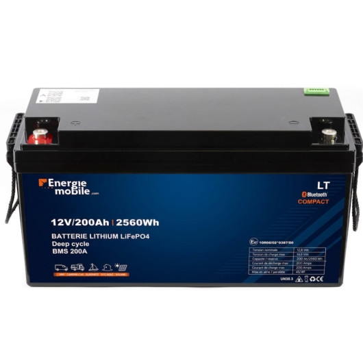 Batterie Lithium LT 12-200 HD PHOENIX ENERGIE MOBILE vu de face et haut.