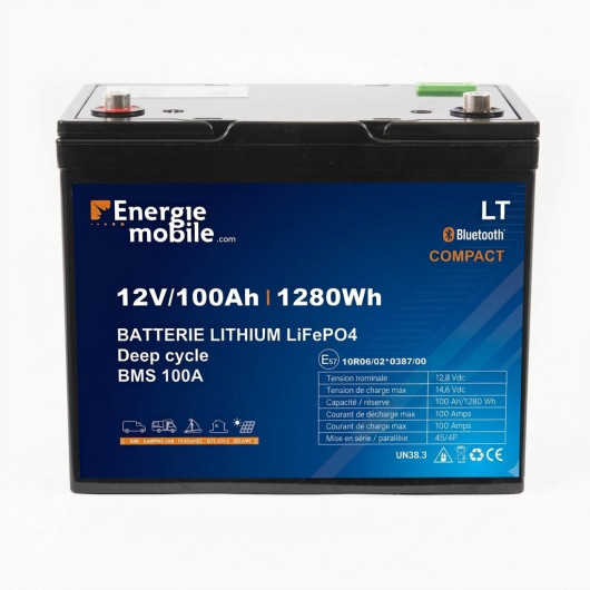 Batterie Lithium 12V 100Ah - ENERGIE MOBILE LT 12-100HD PHOENIX - Vu face.